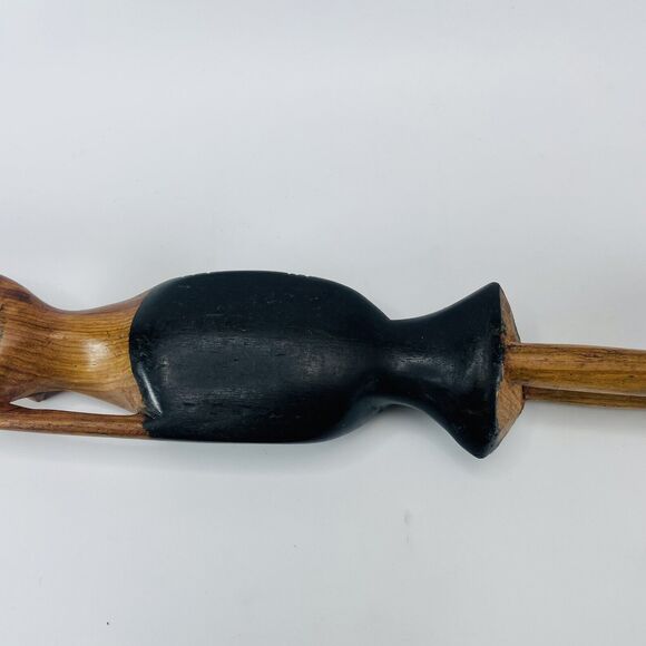 Caribbean African Folk Art Carved Wooden Woman Carrying Basket On Head VTG 20in - Picture 8 of 10